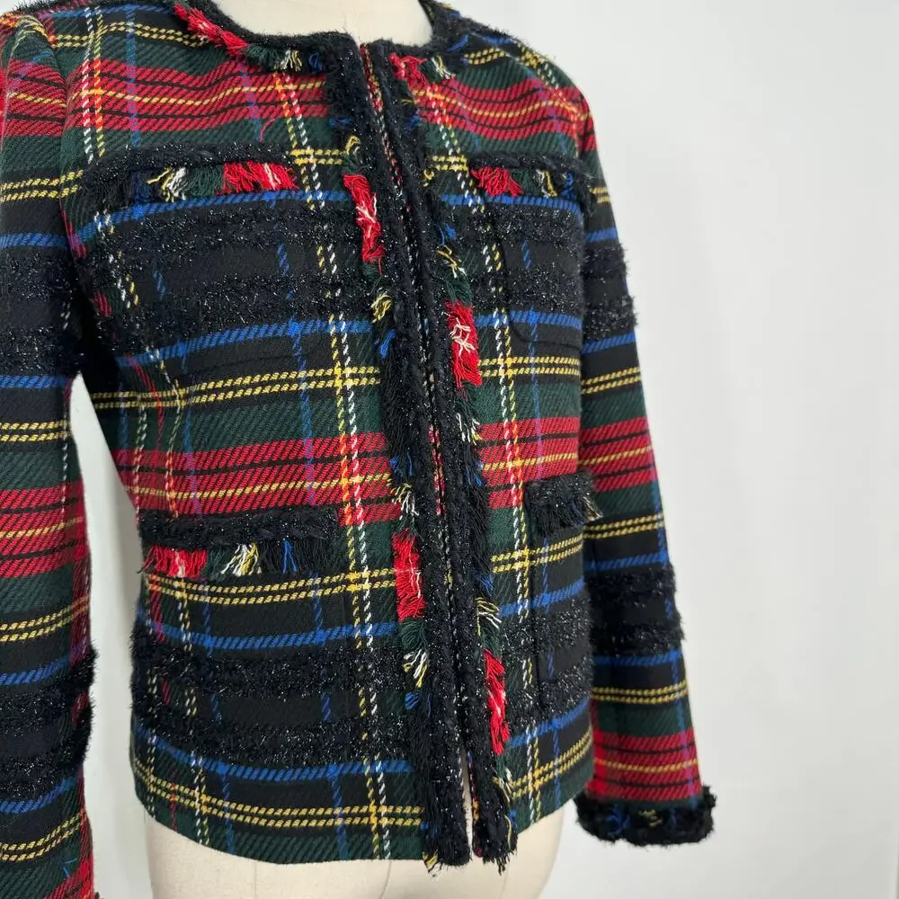 J. Crew Stewart Plaid Tartan Lady Jacket Red Blazer Preppy Work Classic Size  2